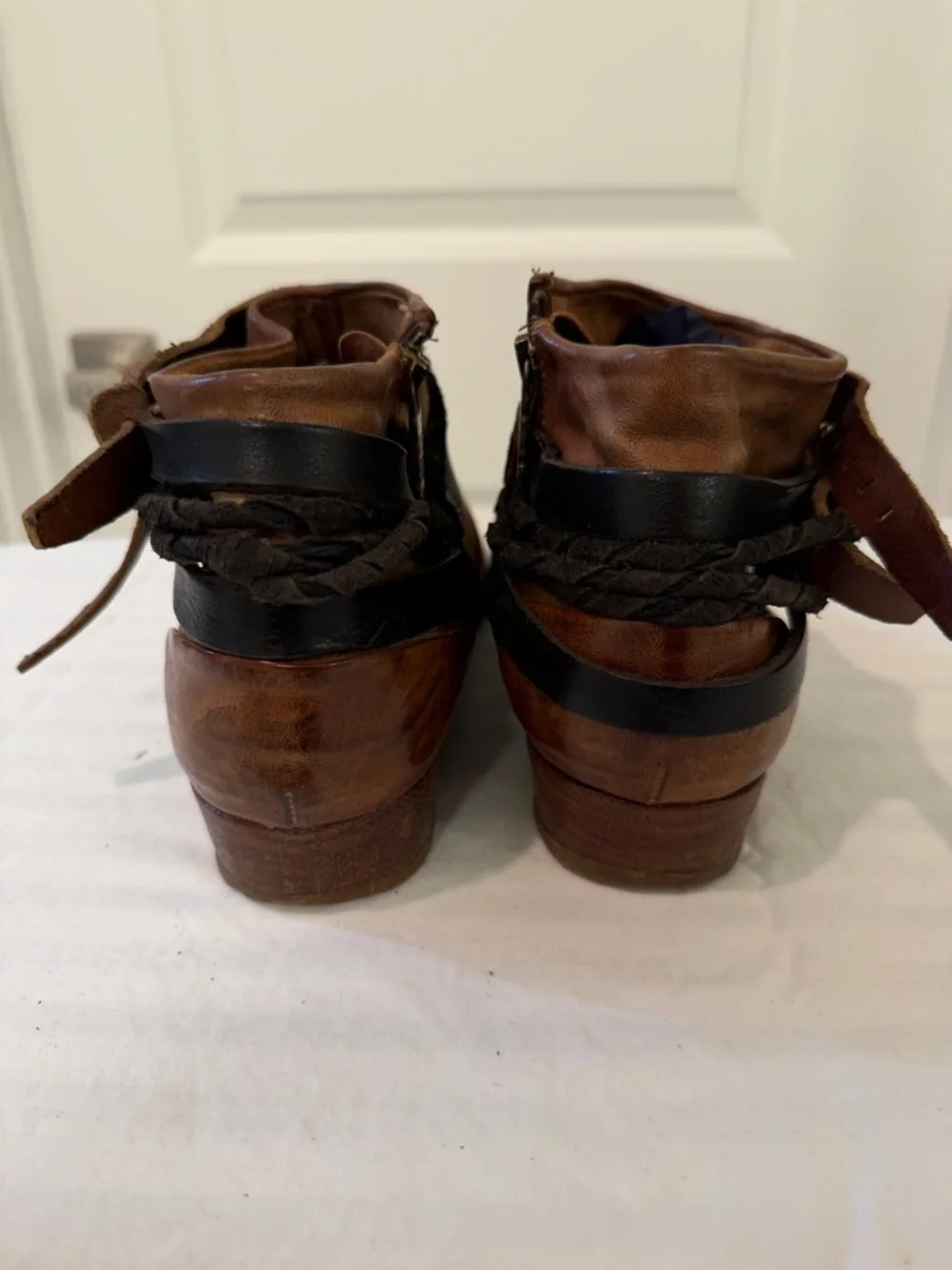 A.S. 98 Brand - Boho Chic Women's Brown Ankle Boots with Braided Straps/Buckels - Picture 6 of 9